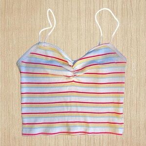 Pacsun yellow + blue + red + white ripped striped cami crop top!! 🏖️